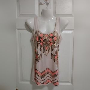 Almost Famous Beige Boho Sequin Tank Top XS